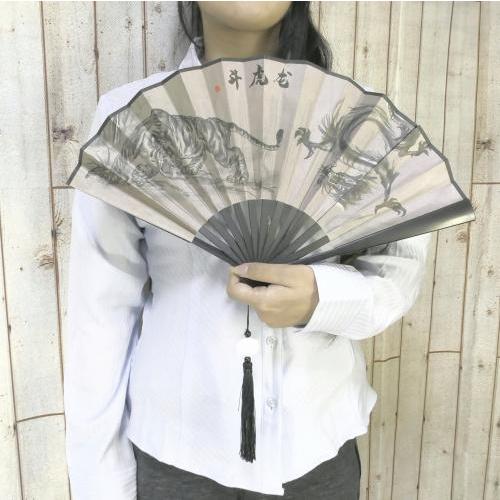 扇子 大きい 虎と龍 飾り扇子 ビッグ扇子 約27cm 幅45cm ドラゴン