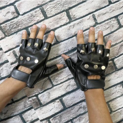 指なし手袋 スタッズ メンズ フェイクレザー フリーサイズ 指切り手袋