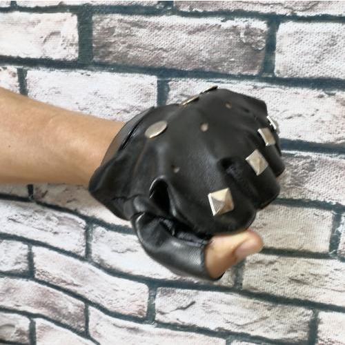 指なし手袋 スタッズ メンズ フェイクレザー フリーサイズ 指切り手袋