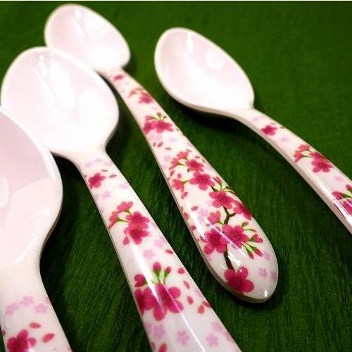 メラミン食器 スプーン さくら 桜柄 4本セット 花柄 デザートスプーン