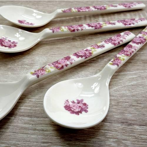 メラミン スプーン ミニ バラ柄 ローズ 4本セット ティースプーン