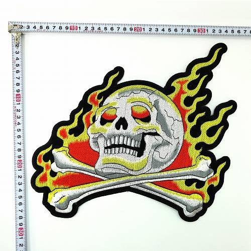 エンブレム 刺繍 ビッグワッペン ドクロファイアー WF-44 パッチワーク