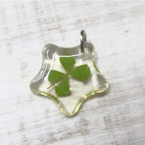 四葉 クローバー キーホルダー ストラップ セルフ クリア スター 本物