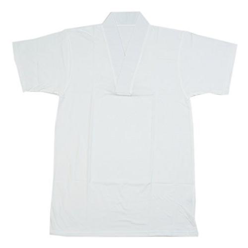 夏用男物TシャツタイプVネック半襦袢 白色駒絽半衿付半袖 M/L/LLサイズ 襟が広がらないVネック 仕事着物、浴衣、作務衣に 紳士和装小物 (LL)