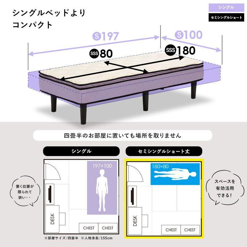 タイムセール中) 脚付きマットレスベッド セミシングルショート