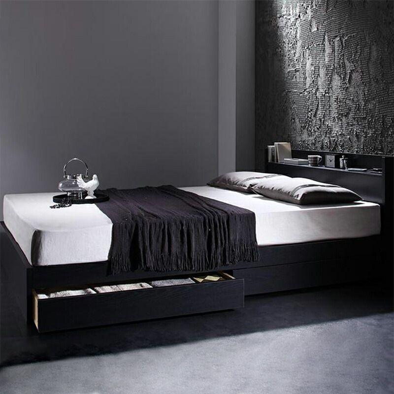 シングルベッド マットレス付き スタンダードボンネルコイル 棚・コンセント収納付きベッド シングル