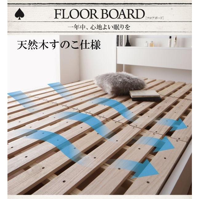 シングルベッド マットレス付き 国産カバーポケットコイル 棚・コンセント付き収納付きすのこベッド シングル