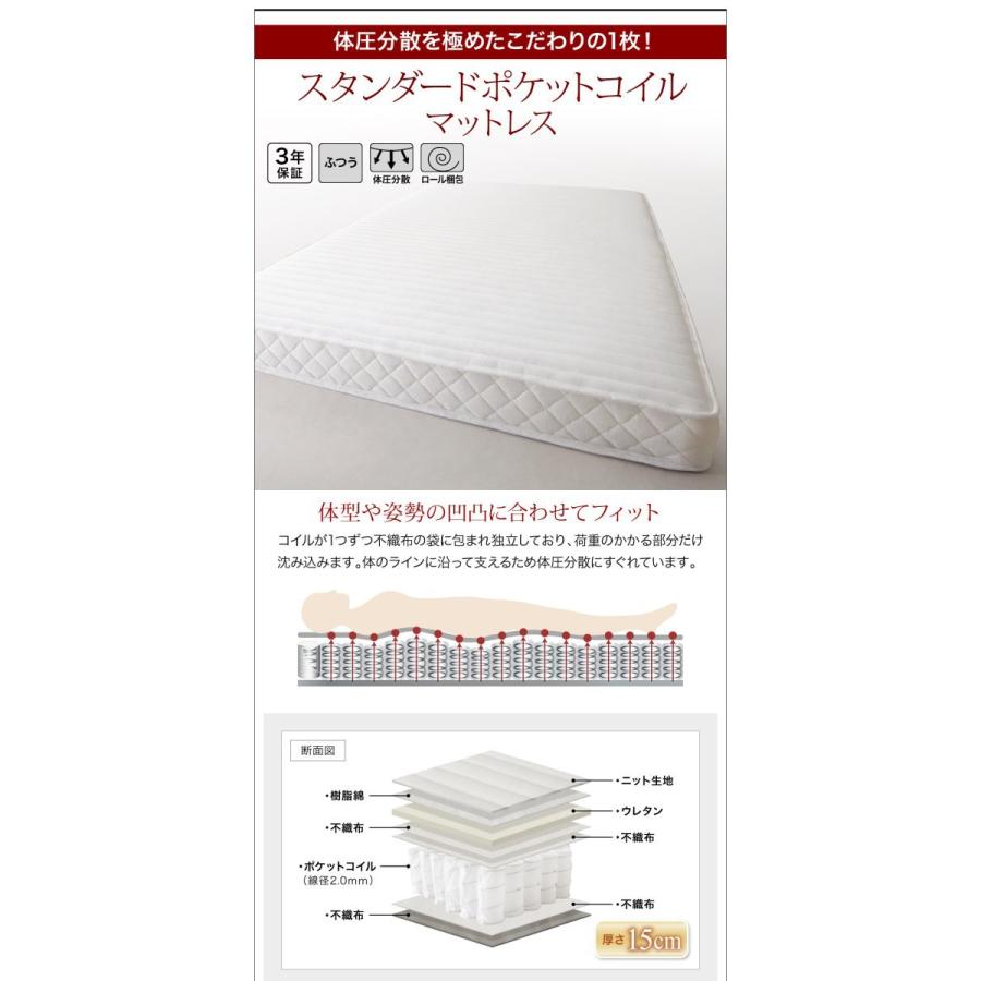 (タイムセール中) 組立設置付 収納付きベッド マットレス付き ワイドK220 スタンダードポケットコイル A(S)+B(SD)の画像