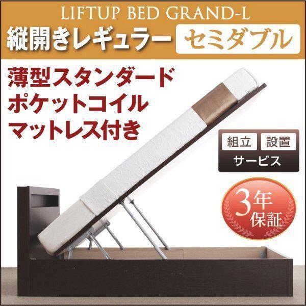 (タイムセール中) (組立設置付) 跳ね上げ収納ベッド セミダブル マットレス付き 薄型スタンダードポケットコイル 縦開き 深さレギュラー