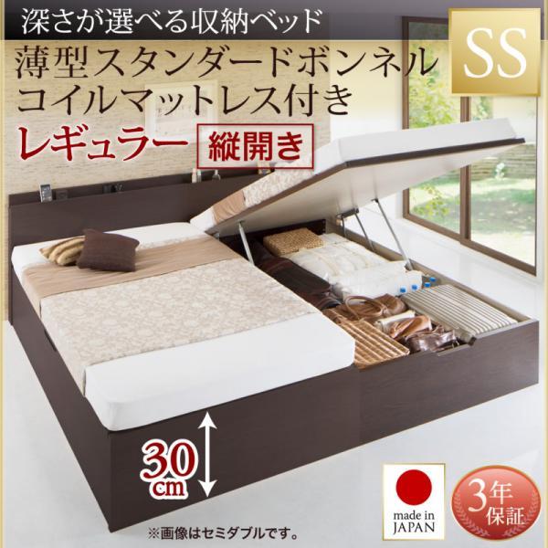 跳ね上げ式ベッド セミシングル マットレス付き 薄型スタンダードボンネルコイル 縦開き・深さレギュラー