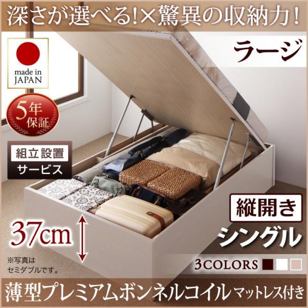 (タイムセール中) (組立設置付) 跳ね上げ式ベッド シングル マットレス付き 薄型プレミアムボンネルコイル 縦開き・深さラージ