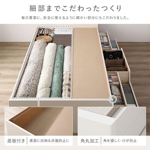 収納付きベッド 通常丈セミダブル 3ゾーンポケットコイルマットレス付き 通常床板タイプ 照明付 お客様組立_10