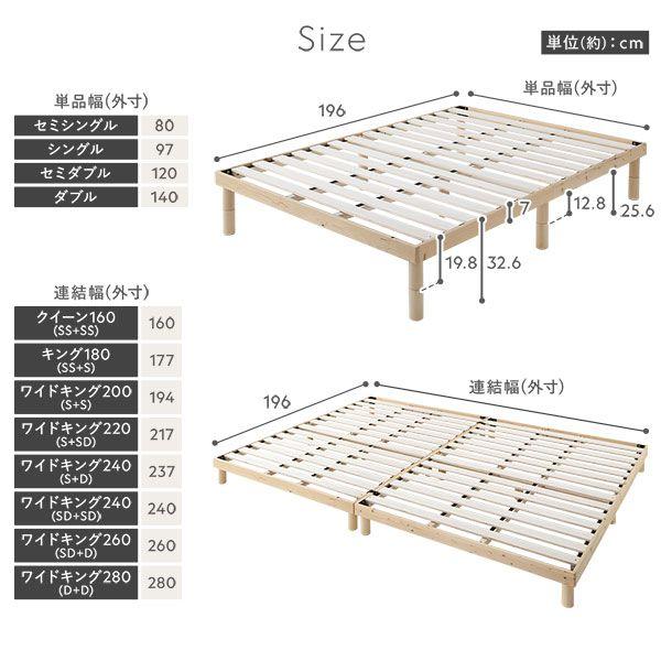 ダブル ベッドフレームのみ ヘッドレス 【カバーポケットコイルマットレス】 高さ調整