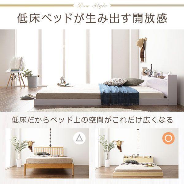 ローベッド シングル マットレス付き ボンネルコイル 【クリージョン】 ホワイト コンセント宮棚付き