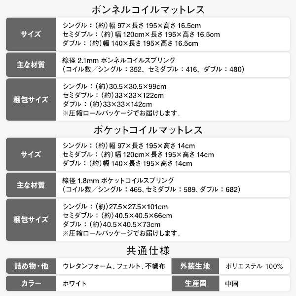 ローベッド シングル マットレス付き ボンネルコイル 【クリージョン】 ホワイト コンセント宮棚付き