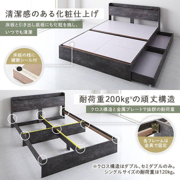 (タイムセール中) ワイドキングサイズベッド 2台セット WK200(S+S) マットレス付き ボンネルコイル 収納付き 宮付き 棚付き コンセント付き