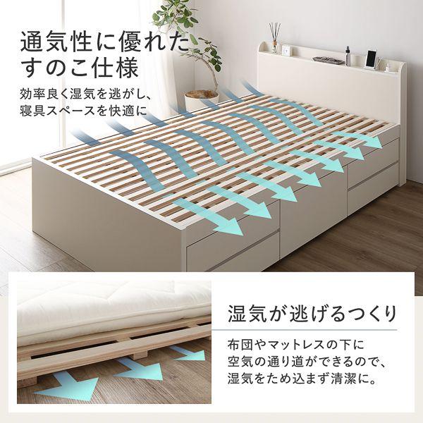 (タイムセール中) すのこベッド ショート丈セミシングル マットレス付き 日本製薄型ポケットコイル 収納付き お客様組立_2