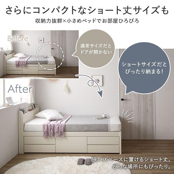 (タイムセール中) すのこベッド ショート丈セミシングル マットレス付き 日本製薄型ポケットコイル 収納付き お客様組立_9