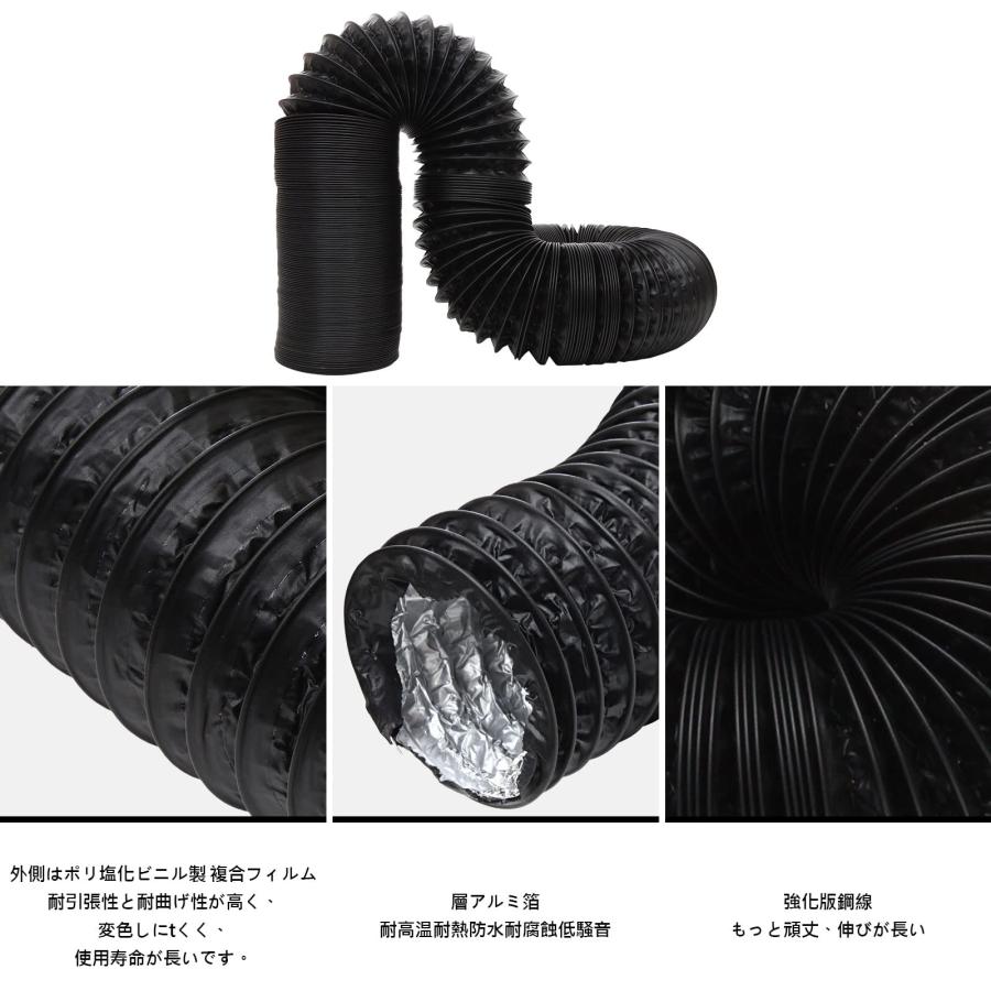 RILIHII ダクトホース排気用アルミフレキシブル耐熱防水蛇腹ダクト換気パイプ5m75mmブラック（ホースクランプステンレス鋼製付き2個） |  | 02