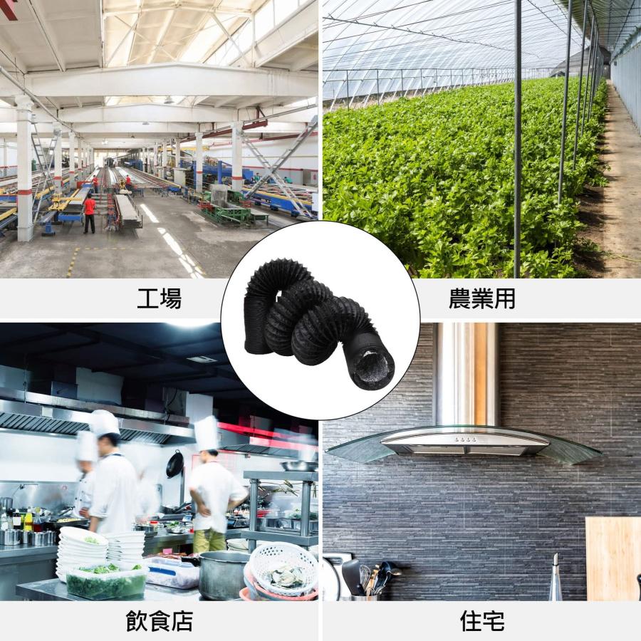 RILIHII ダクトホース排気用アルミフレキシブル耐熱防水蛇腹ダクト換気パイプ5m75mmブラック（ホースクランプステンレス鋼製付き2個） |  | 06