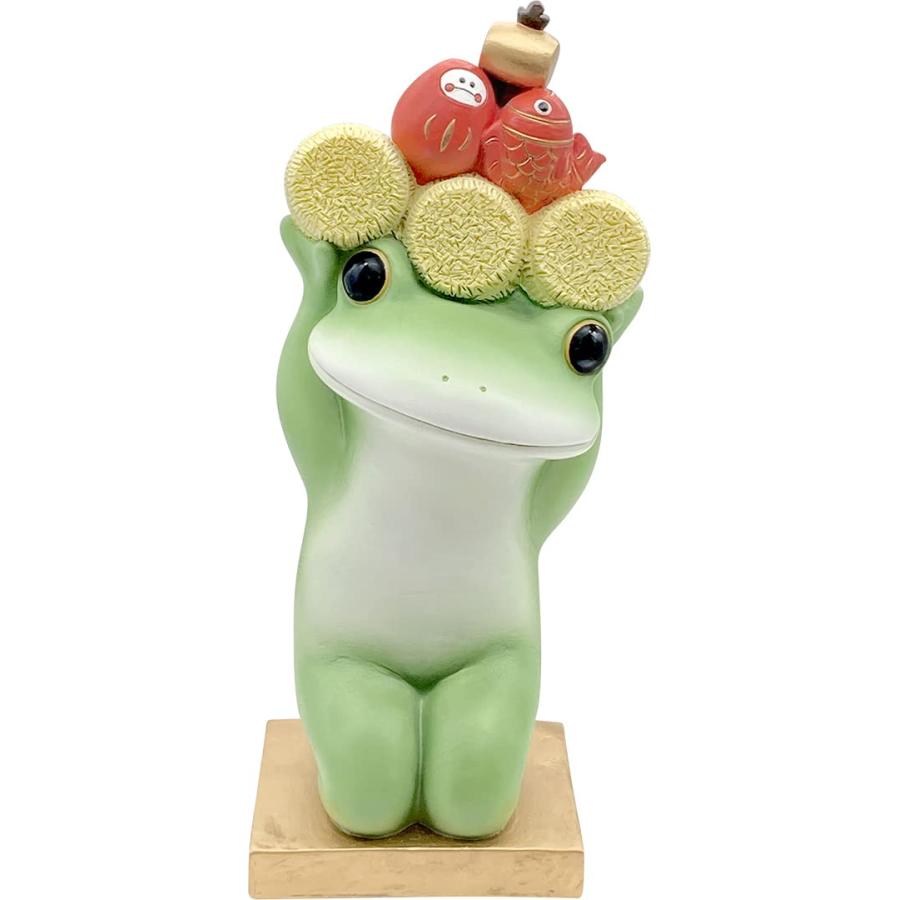 ダイカイ コポー ガーデン 縁起物を抱えたカエル 8.6×6.5×19.5cm 73720 グリーン | 