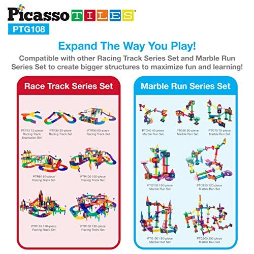 PicassoTiles 108pc 2-in-1 Marble Run Car Race Track Combo Magnetic Tiles PicassoToys Magnet Building Block Educational Construction Toy Playset STEM S｜happyrich1524｜05