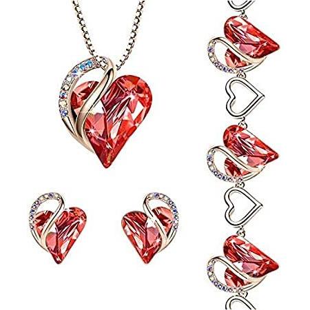 話題の人気 【並行輸入品】Leafael Infinity Love Crystal Heart Bundle Jewelry Set with Carnelian Red H ネックレス、ペンダント
