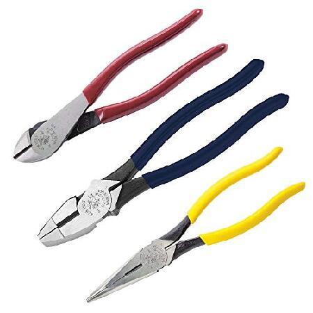 Klein Tools 80020 Tool Set with Lineman's Pliers, Diagonal Cutters, and Long Nose Pliers, with Induction Hardened Knives, 3-Piece_並行輸入