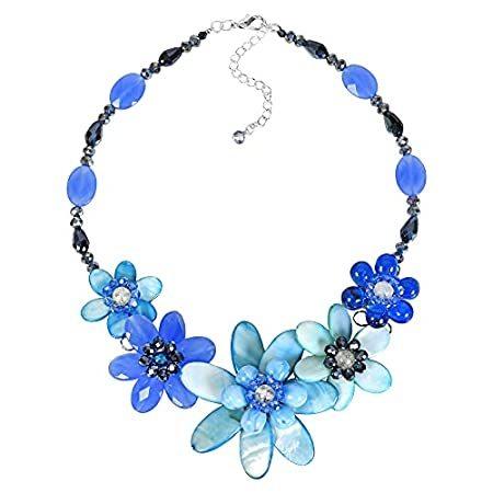 【お買得！】 【並行輸入品】Beautiful Blue Sky Mixed Seashelll Mother of Pearls, and Crystals Floral Ne ネックレス、ペンダント