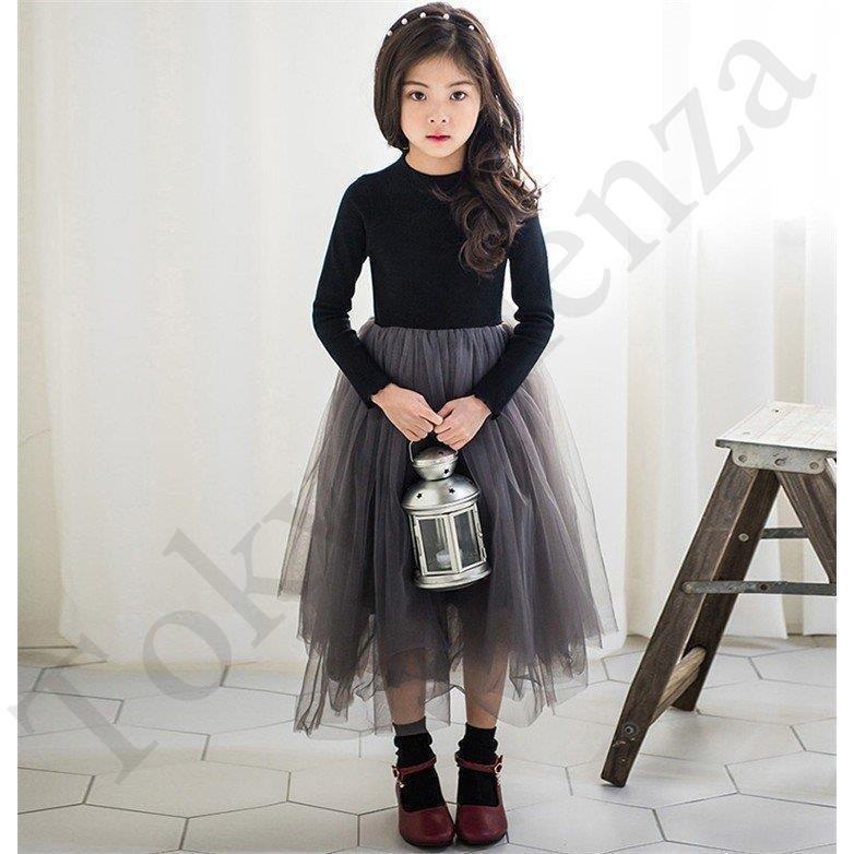 子どもドレス キッズワンピース ふわふわ チュールスカート ピアノ ベビー ボア 七五三 卒園式 可愛い 発表会 結婚式 長袖 韓国子供服 黒ワンピ Sale 92 Off ベビー