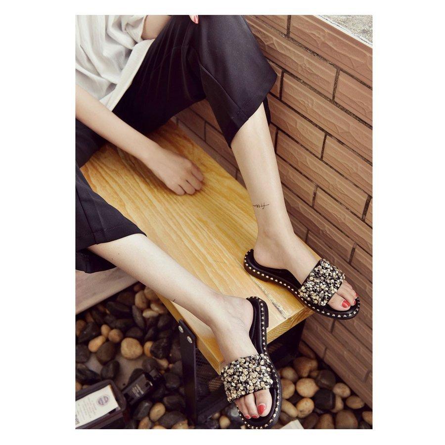 ブランドのギフト サンダル おしゃれ ぺたんこ キラキラ ダイヤ スリッパ 歩きやすい 春夏 ミュール 痛くない ビーチサンダル レディース サンダル カラー Color1ブラック Testglamour Glamourcareclinics Com