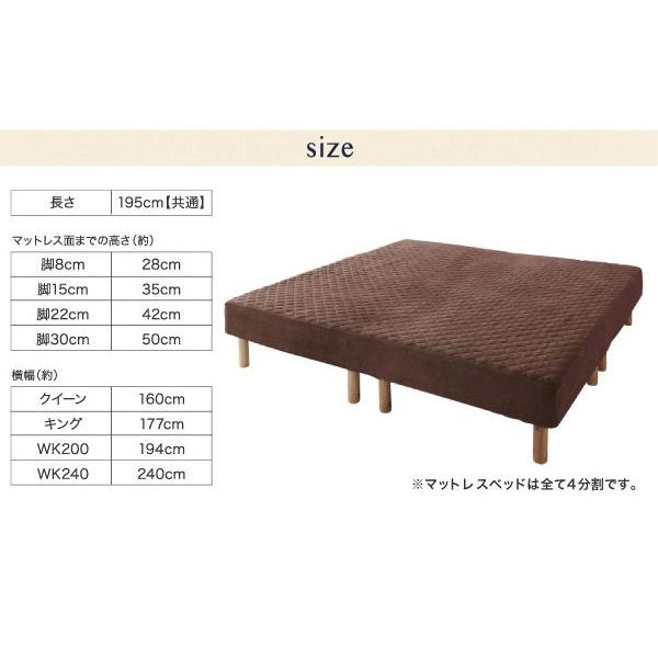 マットレスベッド ワイドK240(SD×2) 4分割ポケットコイル 脚15cm タオルタイプ 【ルンバ】