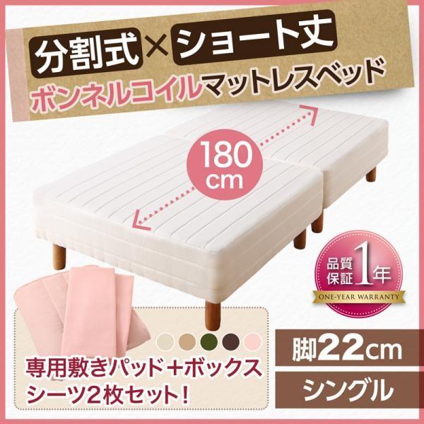 脚付きマットレスベッド シングルベッド ボンネルコイル ベッドパッド&シーツ付き 脚22cm ショート丈2分割マットレス