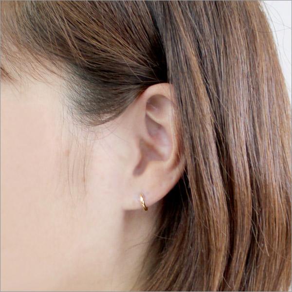 シンプルなフープピアスK10PG 甲丸タイプ 中折れ フープピアス『small