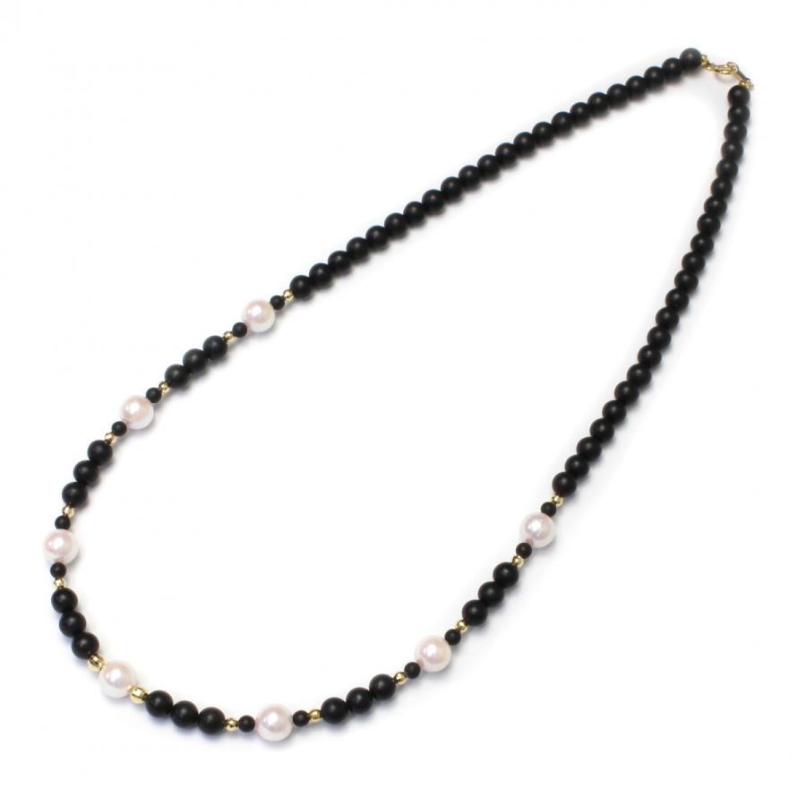 アマハタブラックシリカ&アコヤパール ネックレス K18 50ｃｍ
