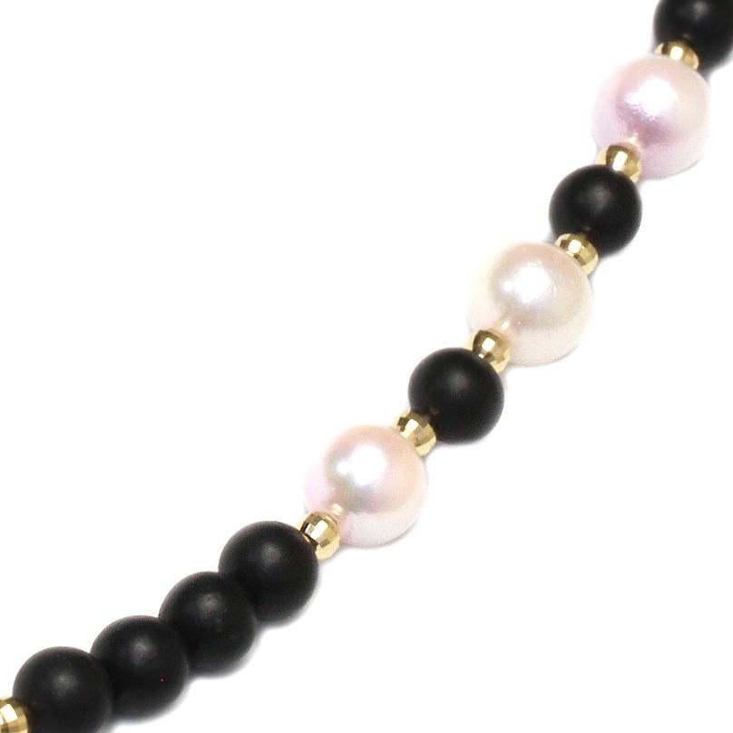 アマハタブラックシリカ&アコヤパール ネックレス K18 50ｃｍ K18