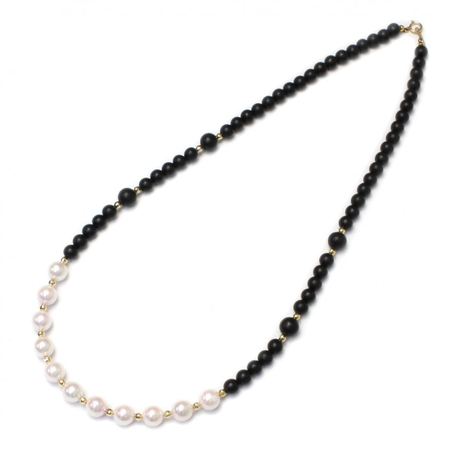 アマハタブラックシリカ&アコヤパール ネックレス K18 50ｃｍ