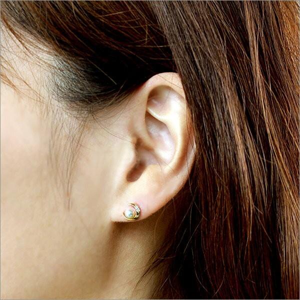 K10/K18 ムーン パール ピアス/ダイヤ/ムーン/三日月/アコヤ真珠 