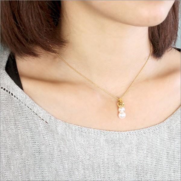 シルバー925 あこや真珠 雪だるま クロスクラウン ネックレス