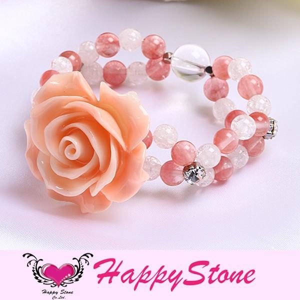 限定セール 可愛い パワーストーンブレスレット カリーナローズ チェリークォーツ クラッククリスタル 薔薇パーツ デザインブレスレット レディース ハッピーストーン キナル別注 Cira Com Fj