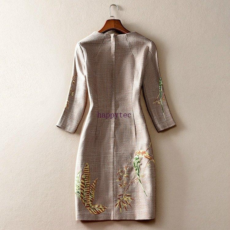 お洒落 ドレス ワンピース 結婚式 披露宴 パーティードレス 刺繍 鳥 和テイスト タイトワンピ 膝丈 ラウンドネック ブラウン ベージュ イベント清楚 魅力的 Res65 安いそれに目立つ Www Ypsilonjewelry Com