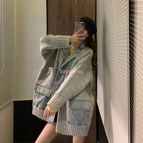 贅沢 カーディガン レディース ファッション 代 30代 40代 50代 女性 カジュアル 秋 冬 レイヤード風カーディガン ニット デニム 重ね着風 カーディガン サイズ M Www We Job Com