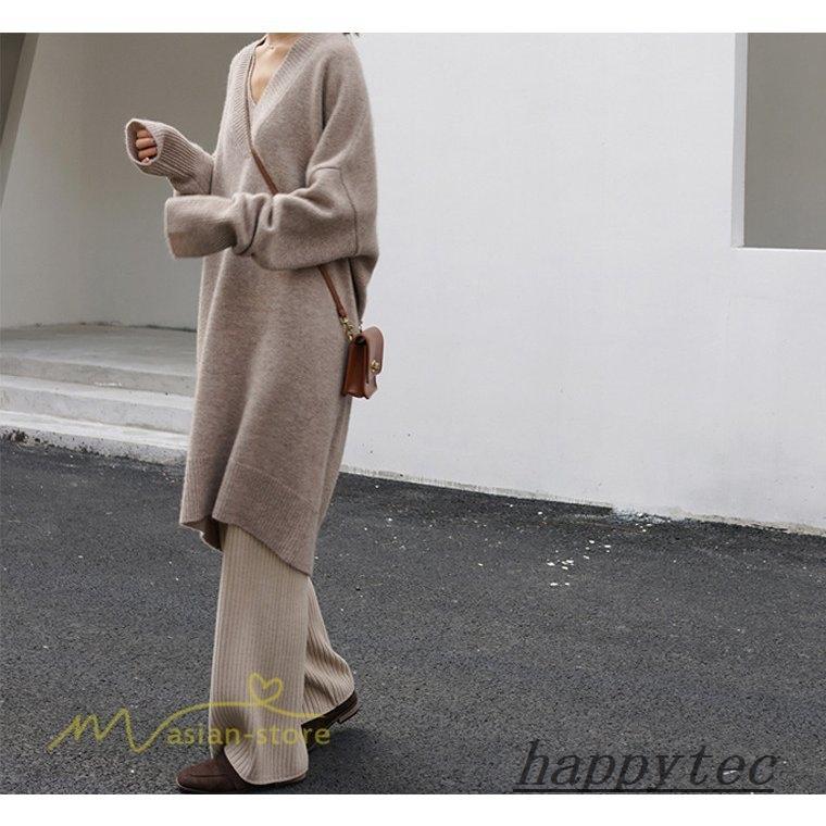 柔らかい 秋冬 レディース ニットセーター 新作 長袖 オーバーサイズ 着痩せ 韓国風 ニット ゆったり セーター 無地 セータートップス Vネック 長袖 ニットソー 長袖 サイズ フリーサイズ Power E Ru