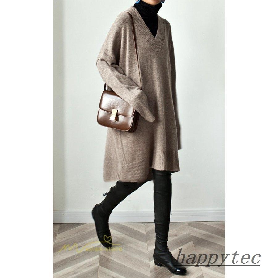 柔らかい 秋冬 レディース ニットセーター 新作 長袖 オーバーサイズ 着痩せ 韓国風 ニット ゆったり セーター 無地 セータートップス Vネック 長袖 ニットソー 長袖 サイズ フリーサイズ Power E Ru