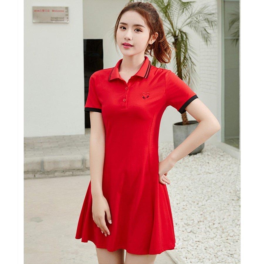 ポロワンピース 半袖 レディース ワンピース 夏 ロングtシャツ ポロシャツ 女性 半袖tシャツ ショートワンピ カットソー 商舗