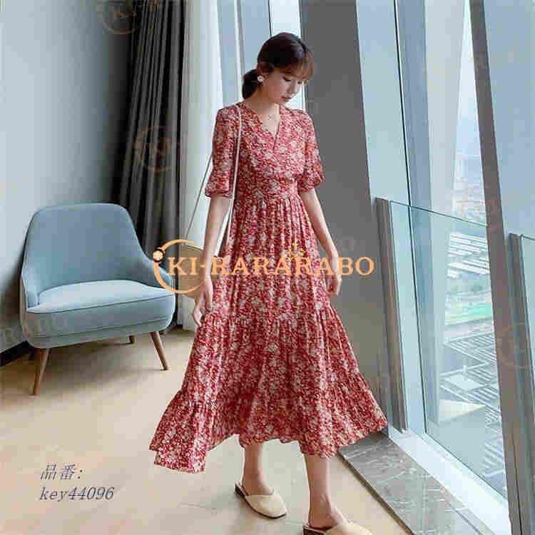 ふるさと納税 デート リゾートワンピース オシャレ 着痩せ Vネック キレイめ レディース ワンピース シフォン ロングワンピース 上品 海 夏 春 ミモレ丈 ワンピ 半袖 花柄 ワンピース Www We Job Com