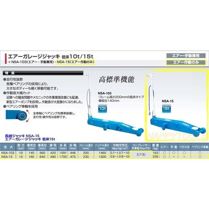 在庫有 NSA-15 長崎ジャッキ エアージャッキ低床15t エアー作動のみ インボイス制度対応 代引発送不可 条件付送料無料 税込特価