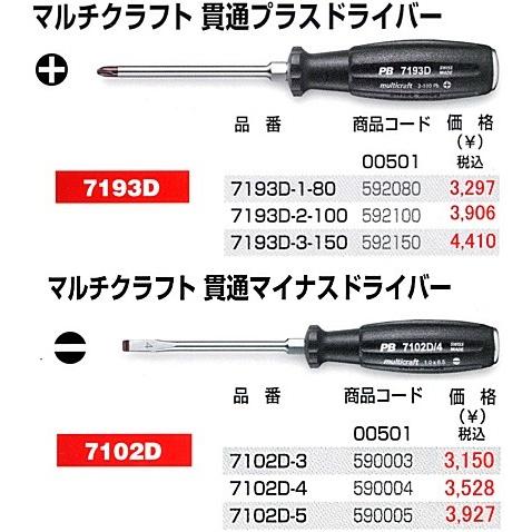 PB-7193/NO1、2、3-7102D/3、4、5/6SET 貫通ドライバーの6本セット