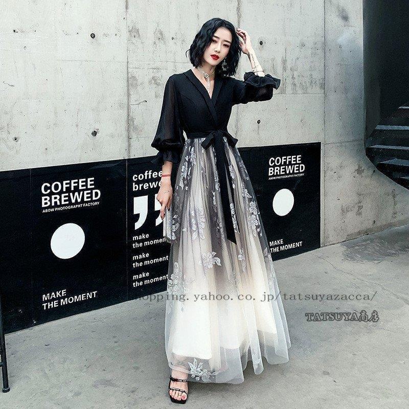 パーティードレス 長袖 花柄 大きいサイズ 結婚式 ワンピース ロング丈 黒 Aライン 秋冬 代 30代 40代 二次会 お呼ばれ 謝恩会 発表会ウェディングドレス 3hnjghorii ファッション Www Kalidigital Com Br