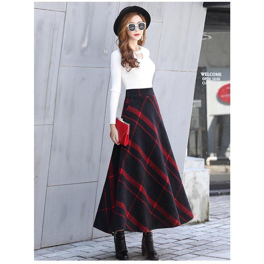 スカート 秋冬 コーデ ロング マキシ丈 ロングスカート チェック柄 赤 グレー ネイビー オレンジ インスタ映え 韓国ファッション ポイント消化 Htmac2 Happy Tree Mall 通販 Yahoo ショッピング